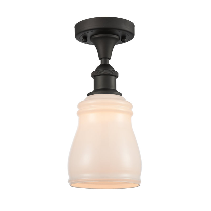 Mccarver Glass Semi Flush Mount, Antique Copper, White, No Bulb Included