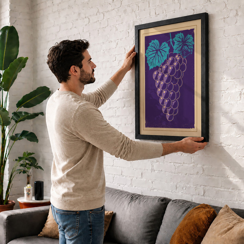 Grapes and Leaves Botanical - Framed Print, A2 - 59.4 x 42.0 cm, Unframed