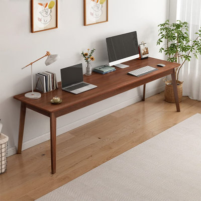 Table de bureau Mid-Century longue, l 63 po x P 20 po, table simple en bois noyer moderne, poste de travail d'ordinateur extra long pour 2 personnes pour le travail à domicile, peut supporter 200 lb