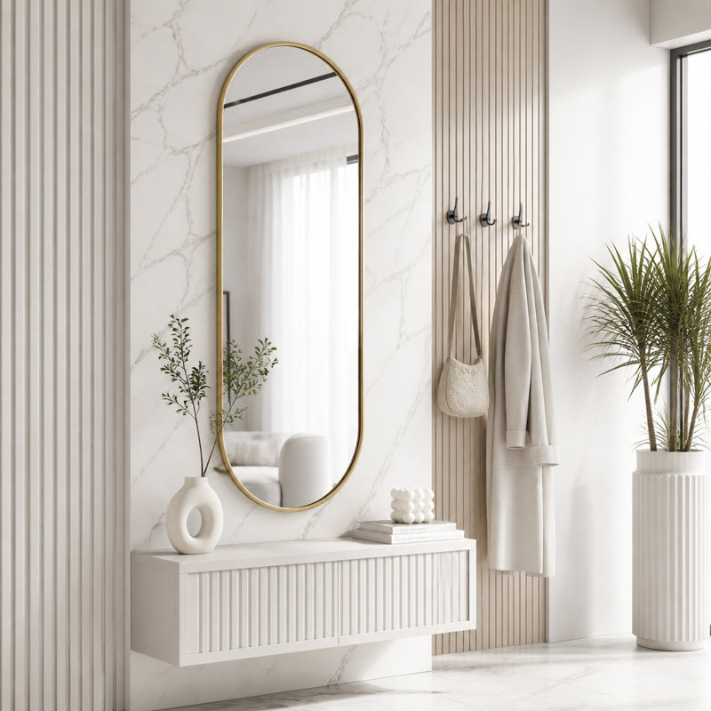 Miroir ovale 63 po x 20 po, Doré