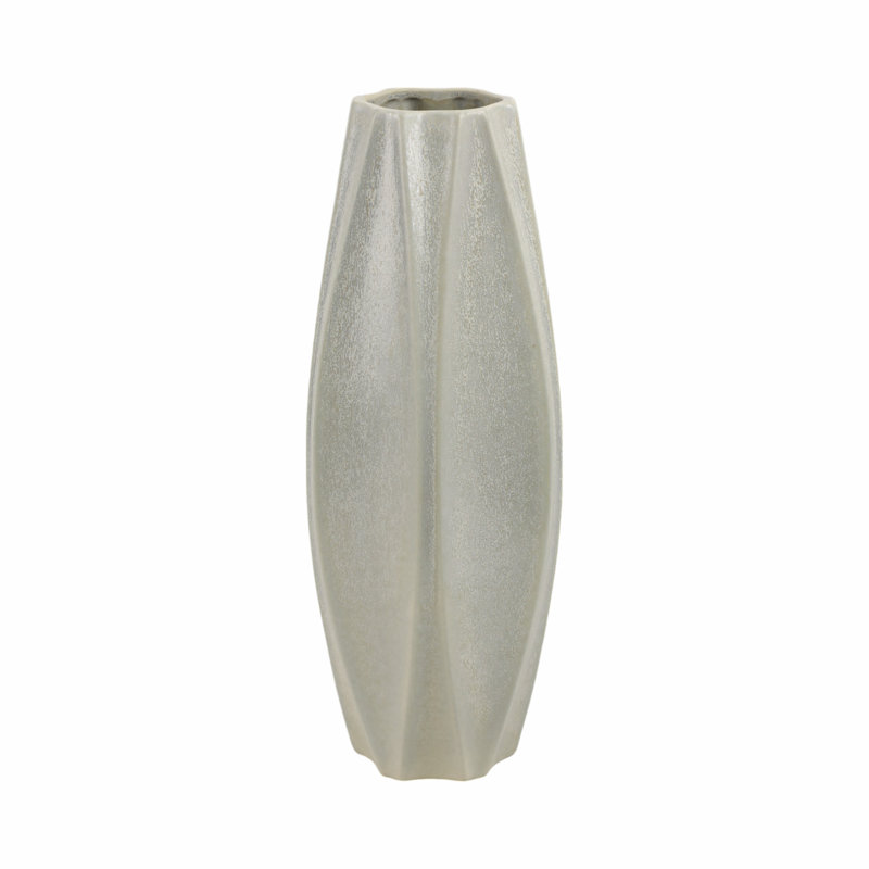 Earthenware Vase With Sculpted Design And Textured Detailing, 16" H x 7" W x 7" D