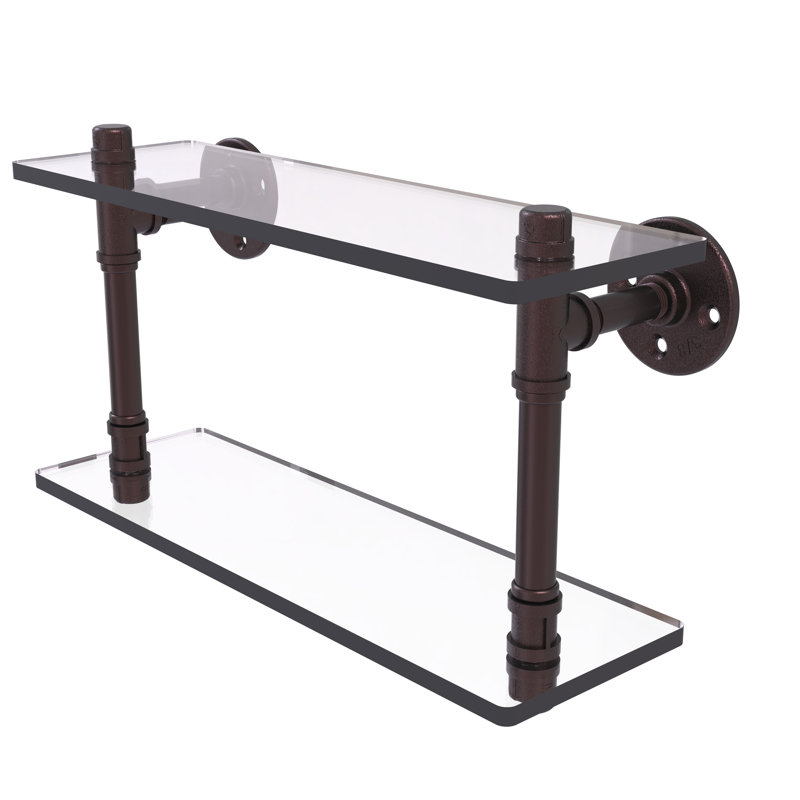 Bayer 2 Piece Industrial Pipe Shelves, Antique Bronze, 9.4" H x 16" W x 5.6" D