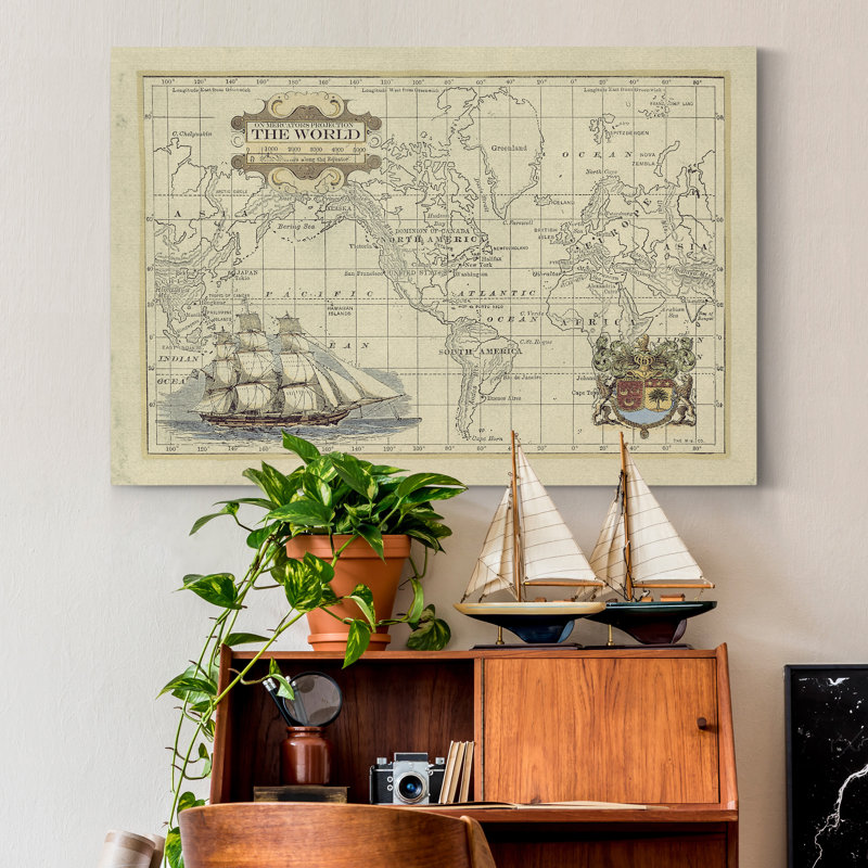 «Antique Map of the World», reproduction d'art sur toile, H 27 po x l 18 po x P 1 po