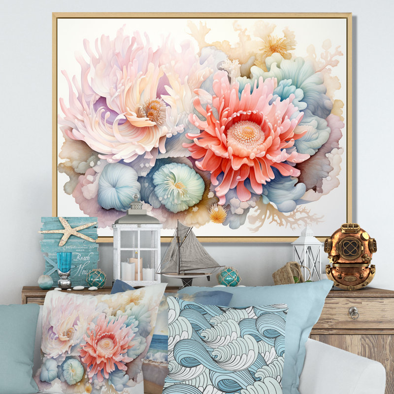 Plantes géantes anémone I - art mural floral salon, Cadre naturel flottant, H 16 po x l 32 po x P 1 po
