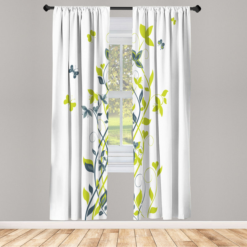 Microfiber Floral Semi-Sheer Rod Pocket Curtain Panels, 28" W x 95" L, Green/Dark Blue/White