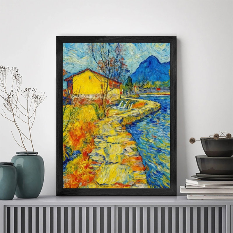 Reproduction d'art mural de qualité supérieure avec cadre en bois noir rivière et maison idéale pour le salon, la chambre, le bureau ou le couloir