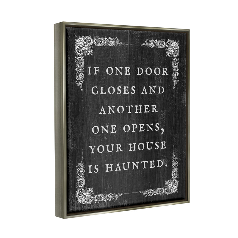 «Funny Haunted House», phrase encadrée sur bois, H 31 po x l 25 po x P 1,7 po, Cadre flottant gris lustré