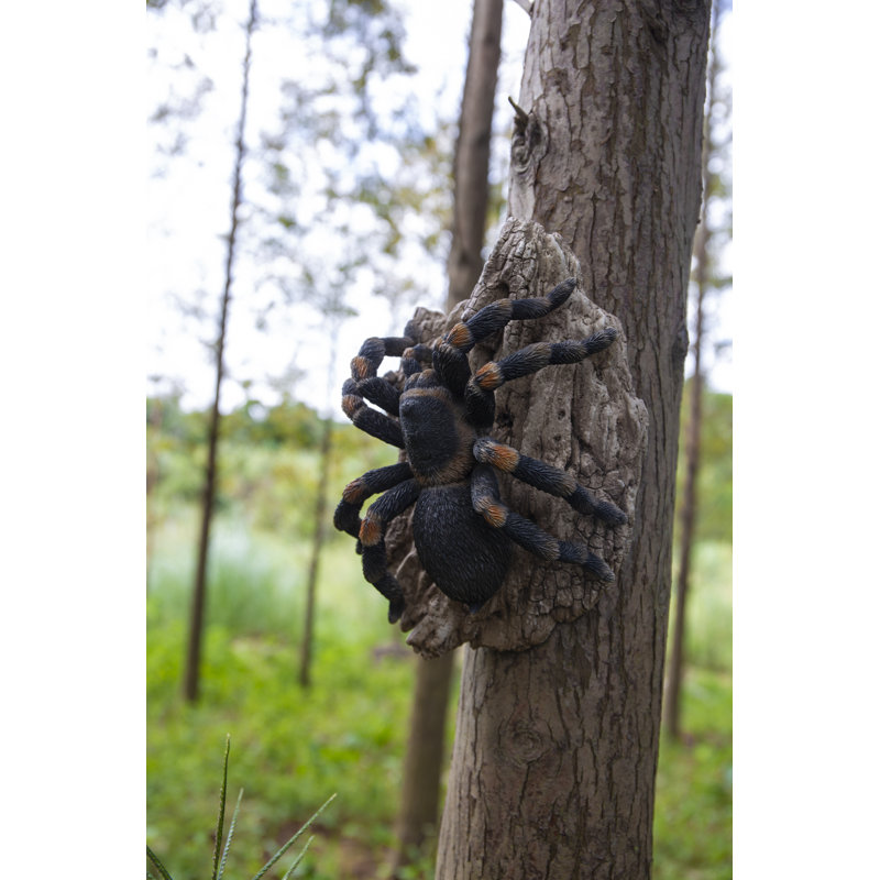 Realistic Black Polyresin Tarantula Statue on Rock