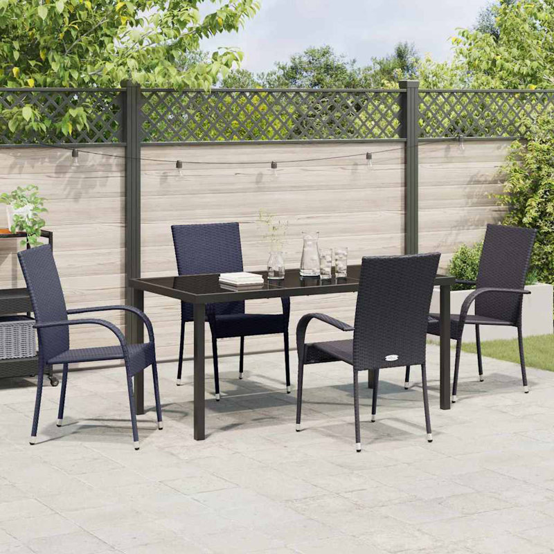 Garden Dining Set 5 Pcs PE Rattan, Black