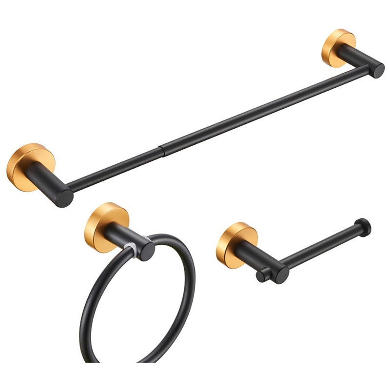 Thicken Space Aluminum 3 PCS Towel bar Set - 16-27 Inches Adjustable, Matte Black Finish for Bathroom, Black/Gold