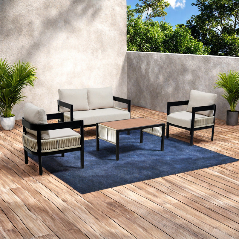 Ensemble de canapé d'extérieur en fer multi-personnes avec une table, décoration en rotin, imperméable, antirouille, adapté au jardin, à la pelouse