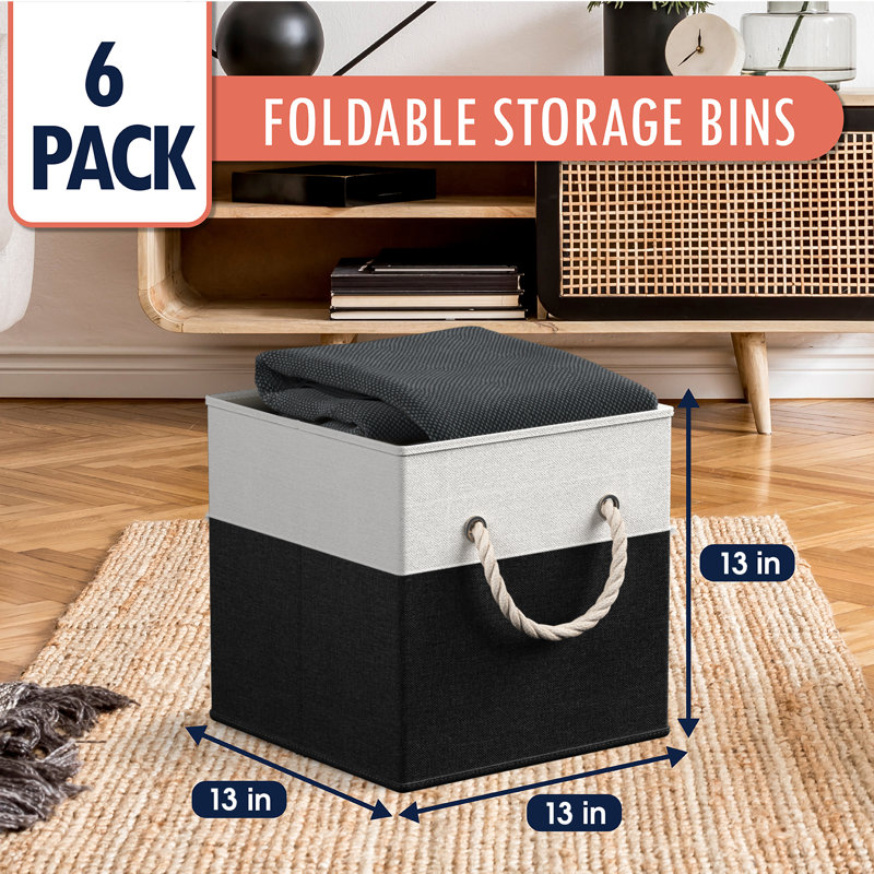 Breakwater Bay Fabric Bin, White/Black