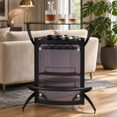 Armoire de bar Dalia Curved Home, tablettes en verre trempé, métal noir 42 po