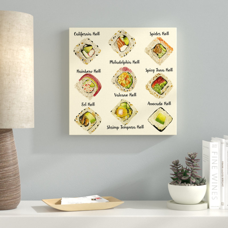 «Sushi rouleau illustration graphique», reproduction d'impression, H 30 po x l 30 po, Toile tendue