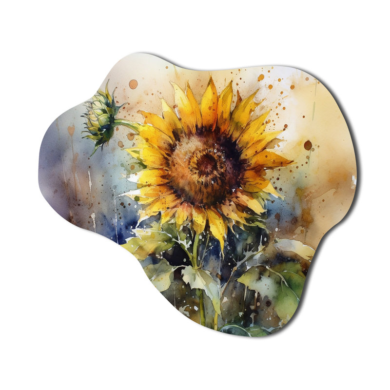 Jaune tournesol symphonie I - tournesol asymétrique en métal, sculpture murale en métal, H 28 po x l 25 po