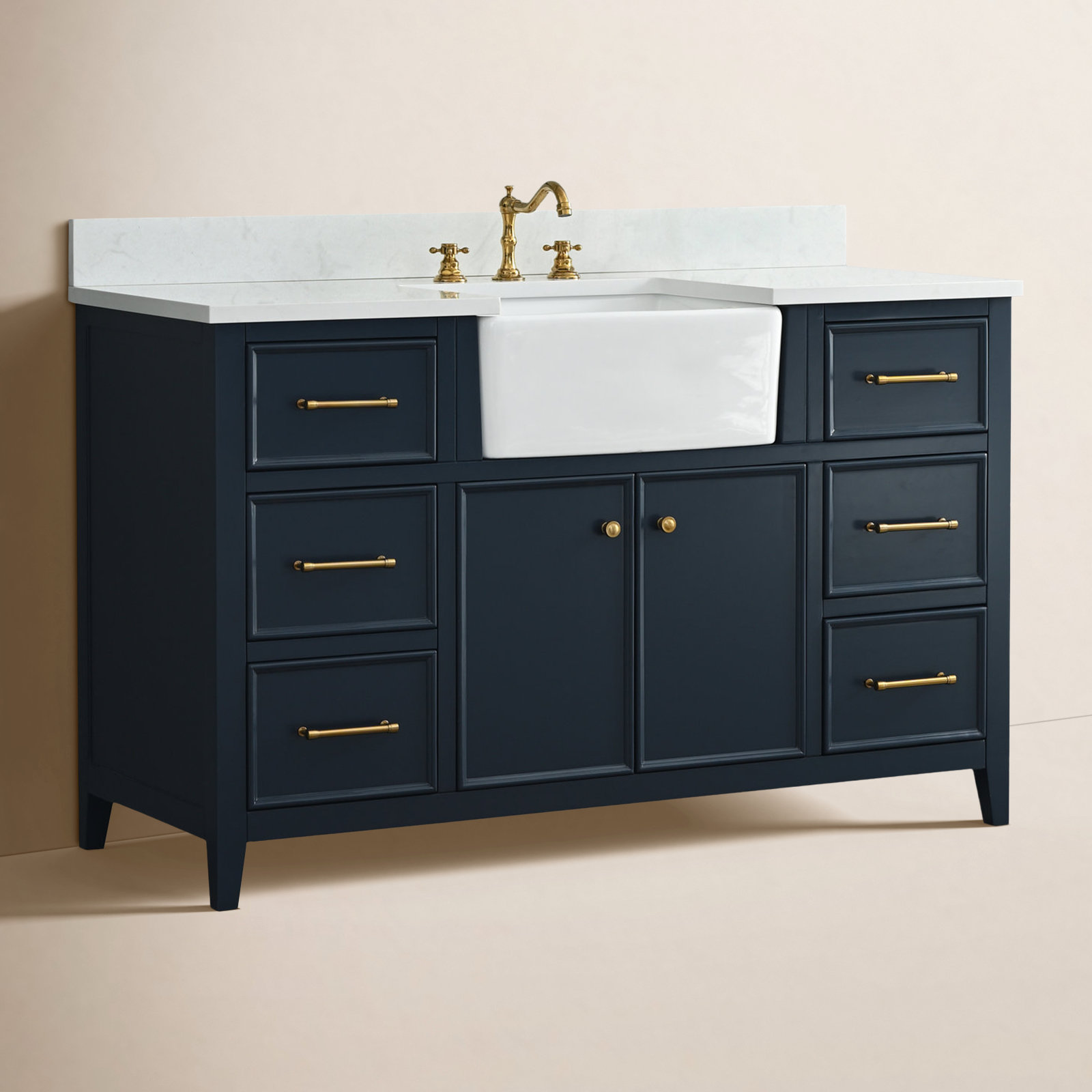 Aisa 54" Pine Single Bathroom Vanity, Indigo Blue/Brushed Gold