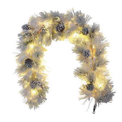 Guirlande de Noël 6,5 pi avec des pommes de pin et des lumières DEL