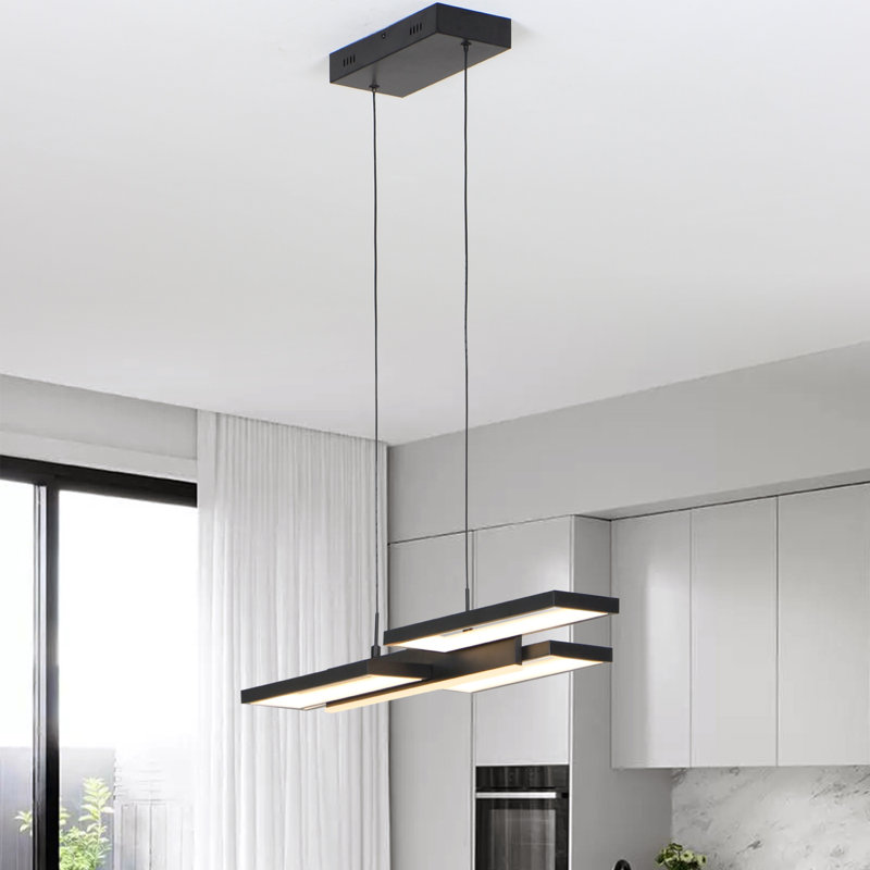 Frode 5 - Light Kitchen Island Pendant Linear Chandelier LED with Remote Control, 2.8" H x 47" W x 8.3" D, Black