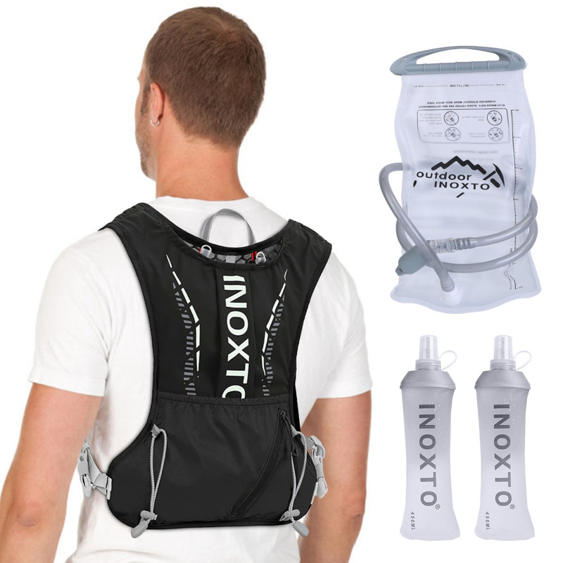 Sport Hydration Vest Running Backpack with 15oz 50oz Water Bladder Adjustable Strap Storage Bag, Black
