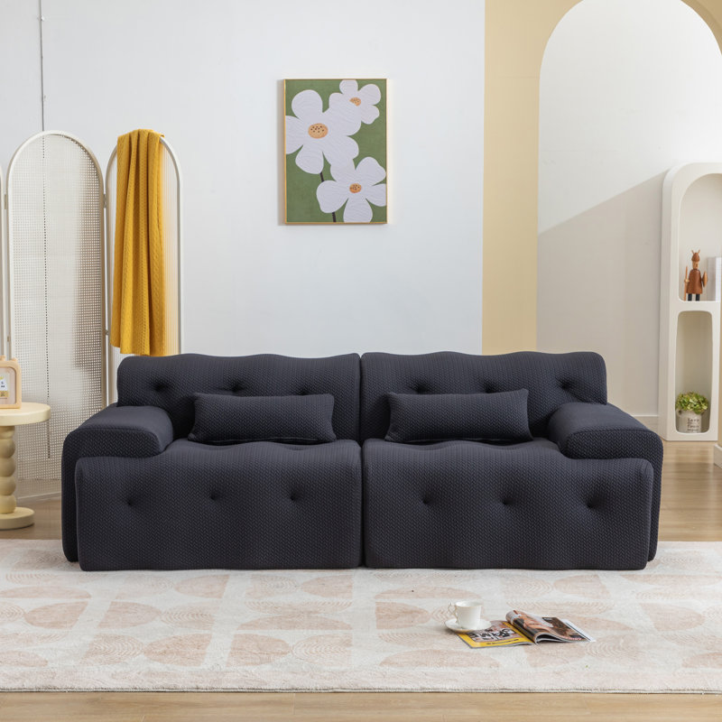 Modern Lounge Sofa 2 Seater Sofa for Living Room Apartment, Dark Gray Fabric