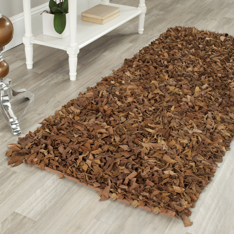 Leather Shag Hand Knotted Leather Rug, 4' x 6'