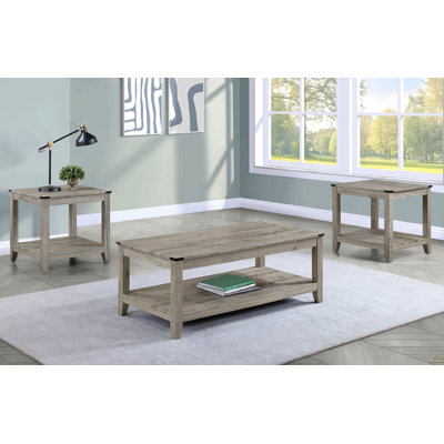 3-Piece Cocktail Set Wooden Table Top Rectangular Coffee Table And Two Matching Square End Tables