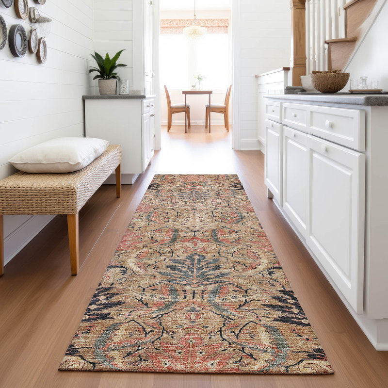 Premium Machine Washable Jamestown AMF1082 Damask Rug, Runner 2'3" x 7'6"