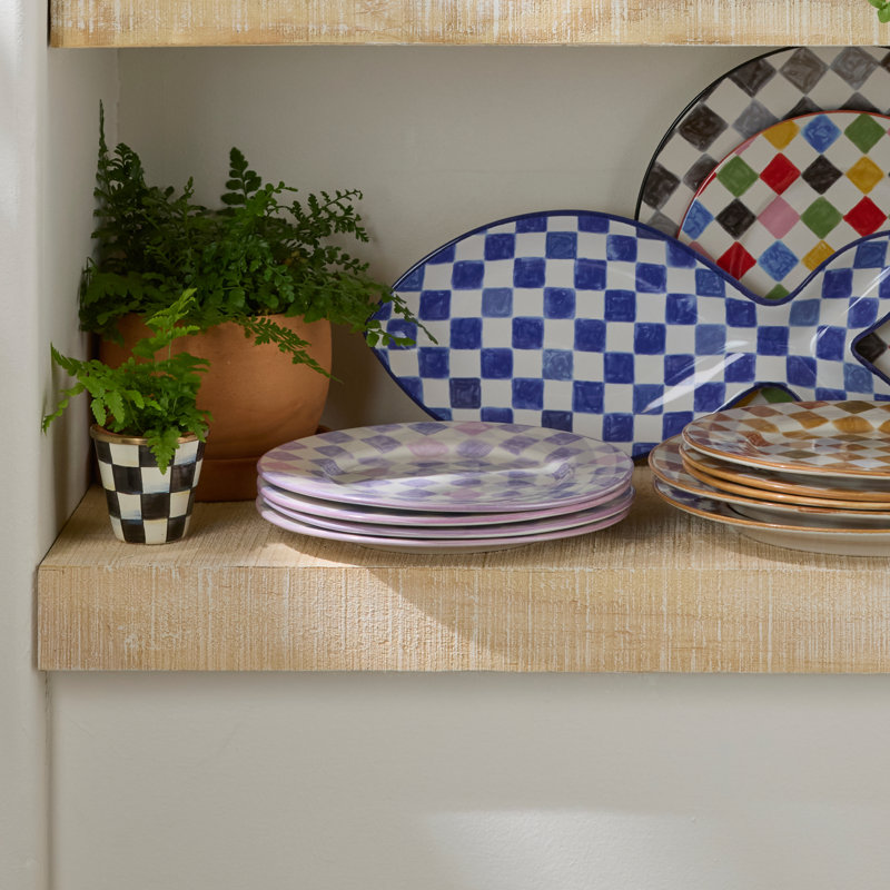 Pink Check Dinner Plate, Purple