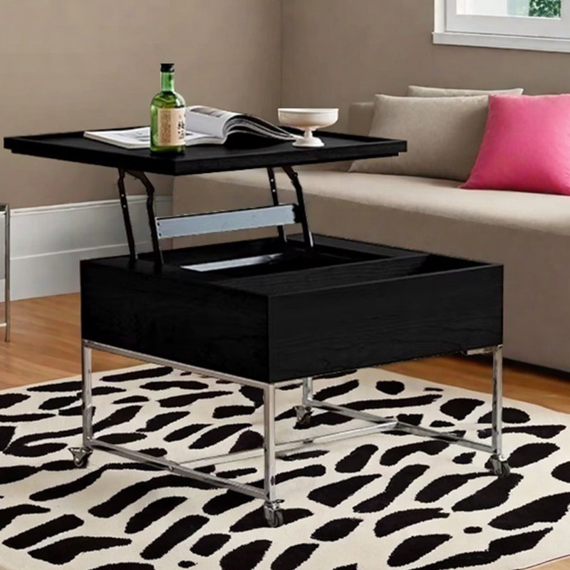Table basse en bois massif au design rétro, Noir, noir, noir, noir