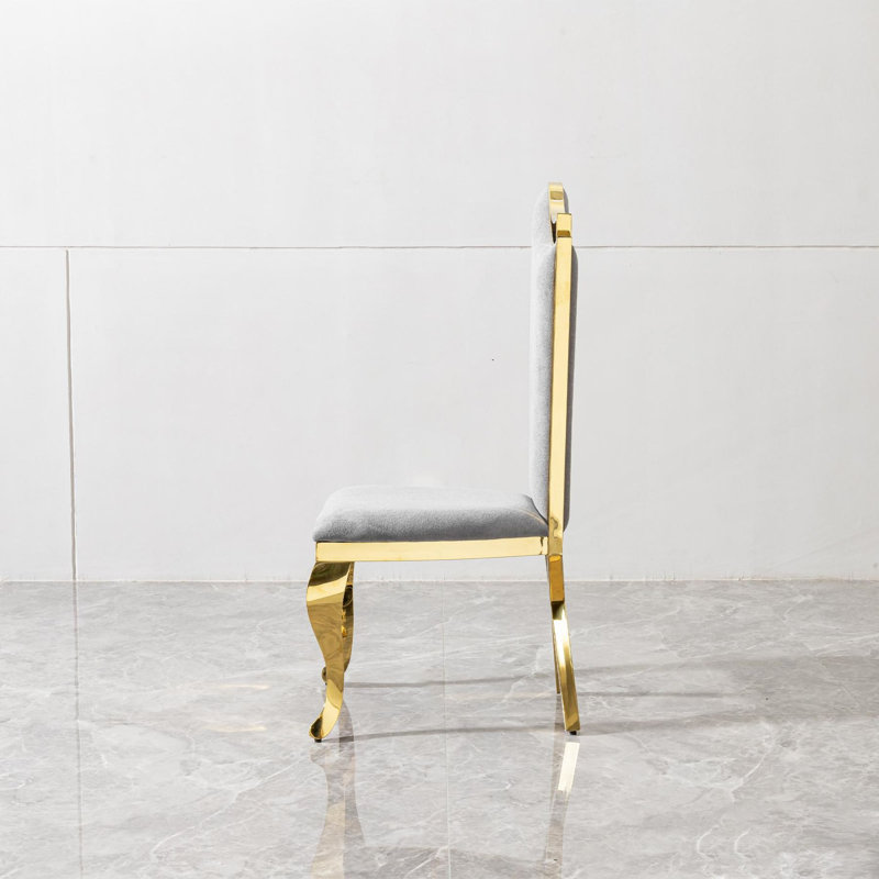 Ensemble de 2 chaises de salle à manger en acier inoxydable à haut dossier et tissu gris