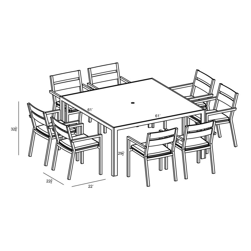 Pacifica Outdoor 9 - Piece Dining Set with Cushions, Cast Lagoon Sunbrella® Plainweave, Black