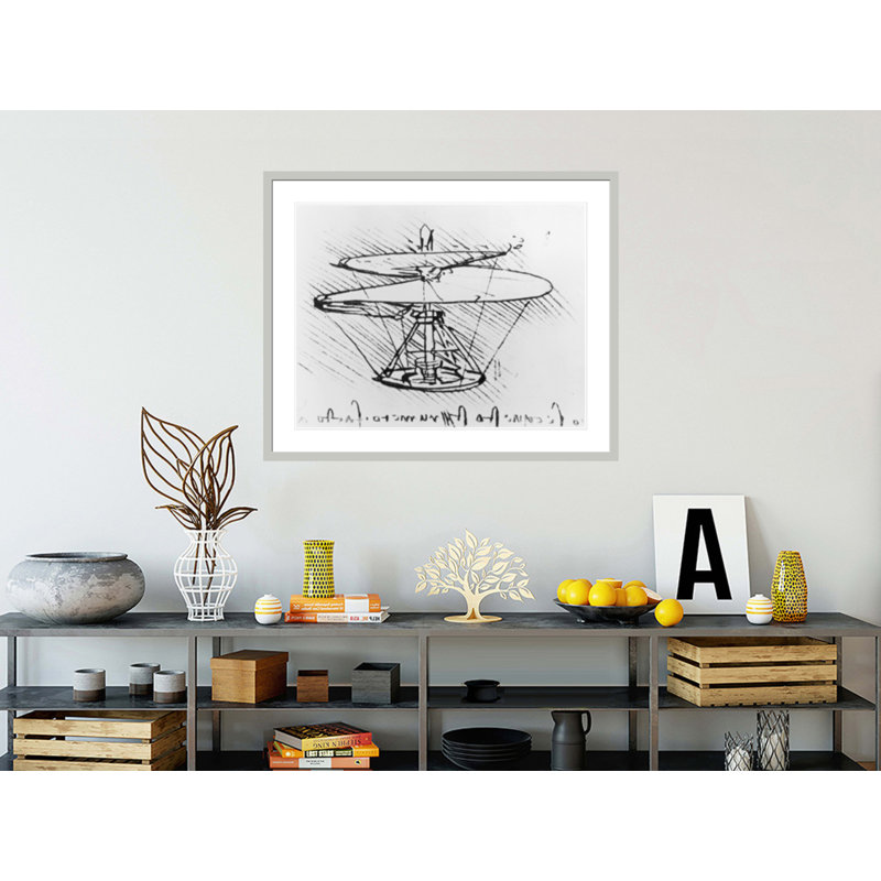 Détail d'une conception pour une machine volante par Leonardo Da Vinci - Impression Giclée encadrée, H 33,5 po x l 41,1 po