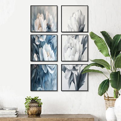 Minimalisme, ensemble de 6 pivoines ombragées - art mural floral