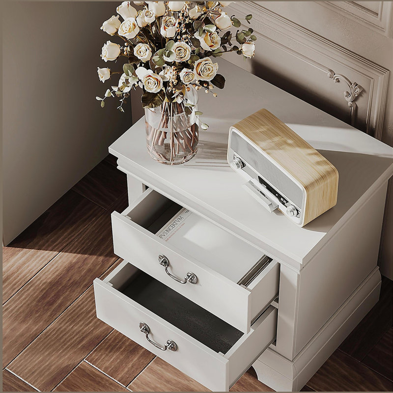 Table de chevet classique en bois blanc, Blanc