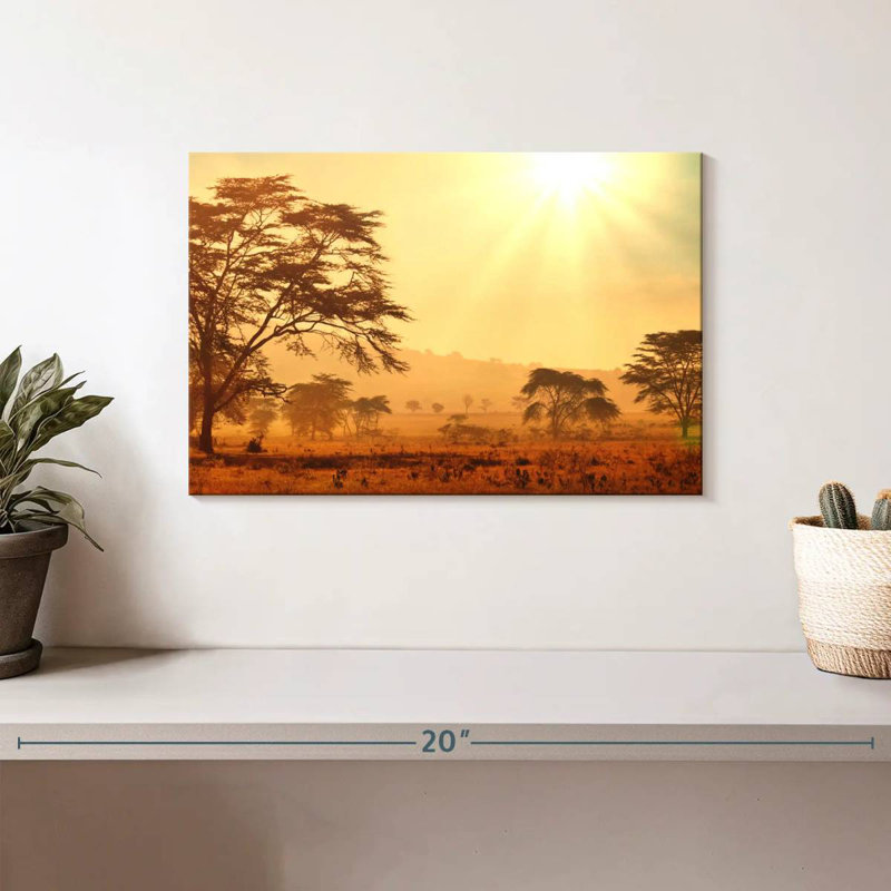 Ravi, savane africaine, lever de soleil, H 8 po x l 12 po
