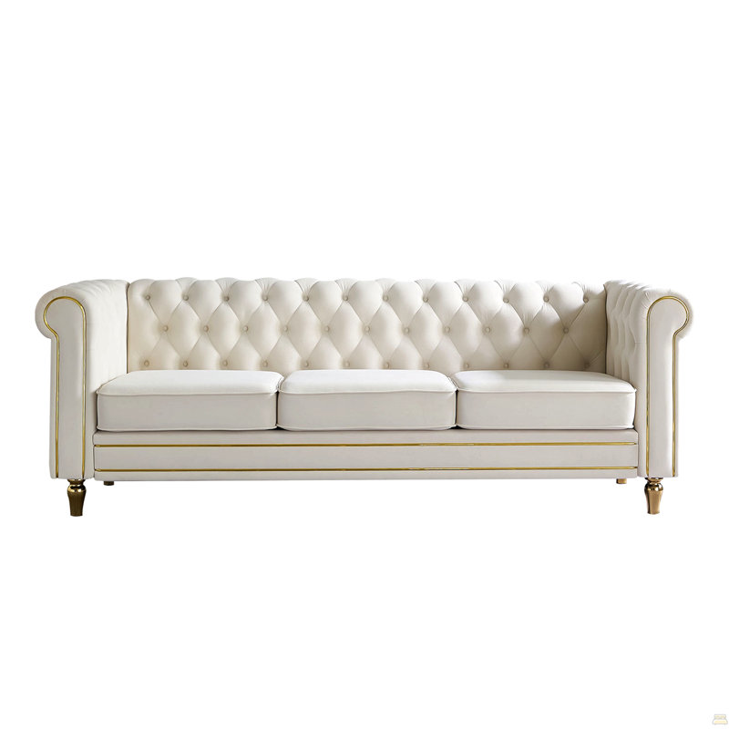 Canapé Chesterfield en velours 84,65 po, Beige