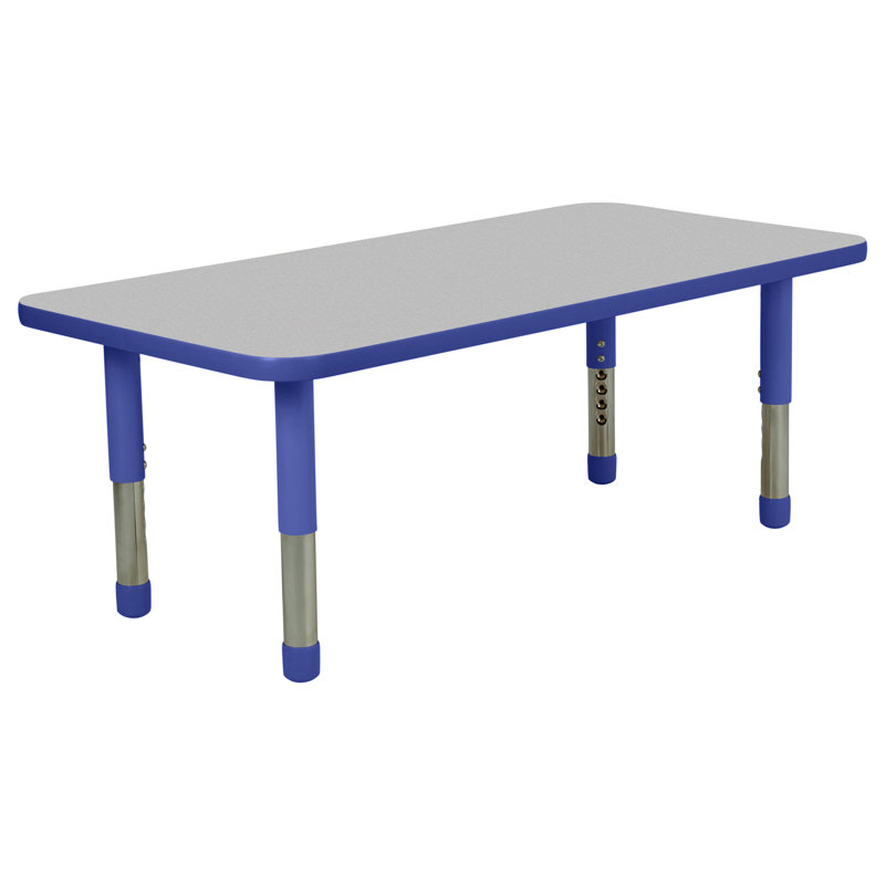 Table rectangulaire d'activités en T avec moulures totales réglables, H 18 po x l 48 po x P 24 po, Gris, Bleu