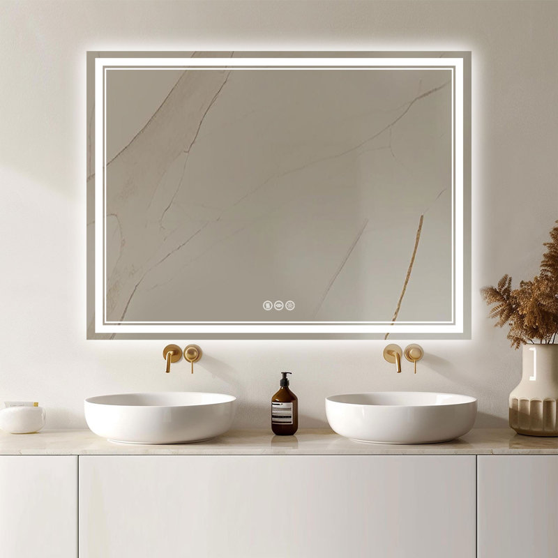 Anti-fog Tempered Glass LED Bathroom Mirror, 3 Colour Temperature with Front and Backlight, Rohs and CRU Compliant, Rectangle