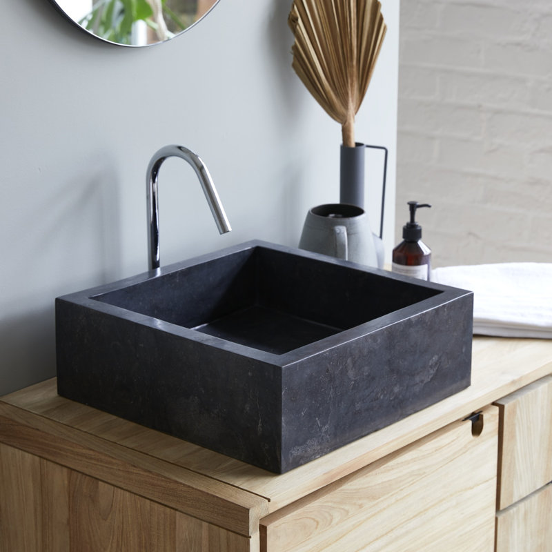 Slats Gray Marble Bathroom Sink, Dark Gray
