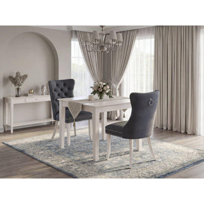 3 Piece Dinette Set Includes a Square Kitchen Dining Table and 2 Upholstered Parson Chairs, linen white