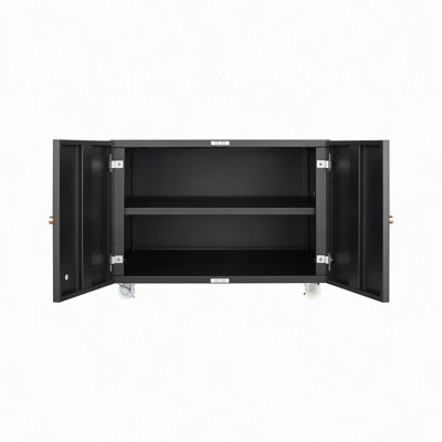 Metal Double-Door Printer Cabinet With 360° Lockable Casters, Adjustable Shelves, Waterproof Storage Cabinet For Office / Home / Garage