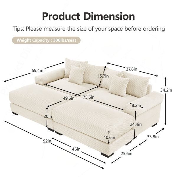 Latitude Run® Oversized Cloud Modular Sectional Couch, Soft Corduroy ...