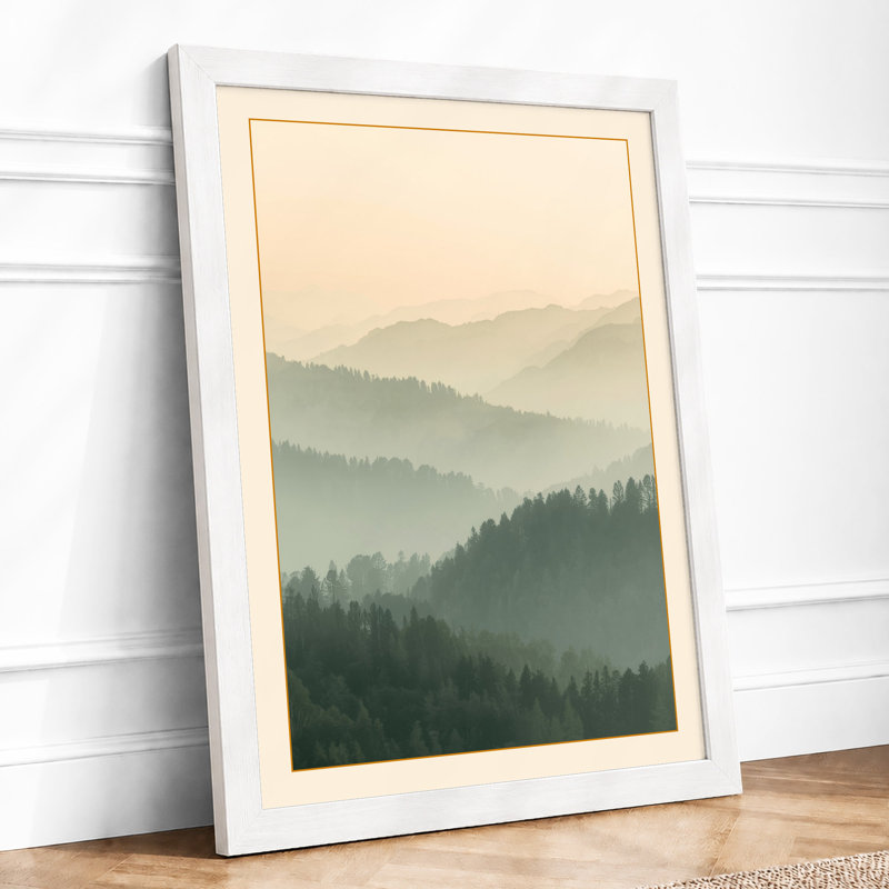 Mountains in Mist Scandinavian - Framed Print, A3 - 42.0 x 29.7 cm, White