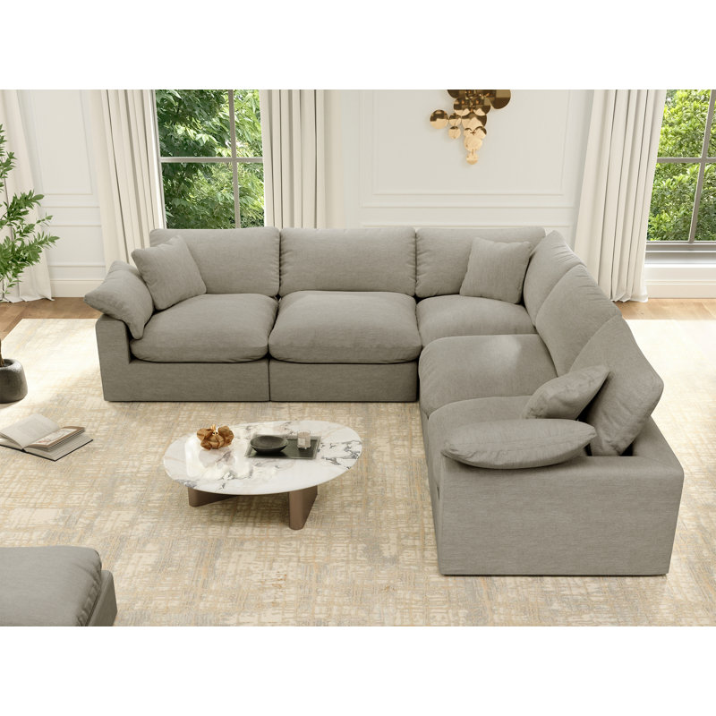 Canapé en tissu Hidehisa, H 25,2 po x l 110,8 po x P 110,8 po, 5, Light Grey