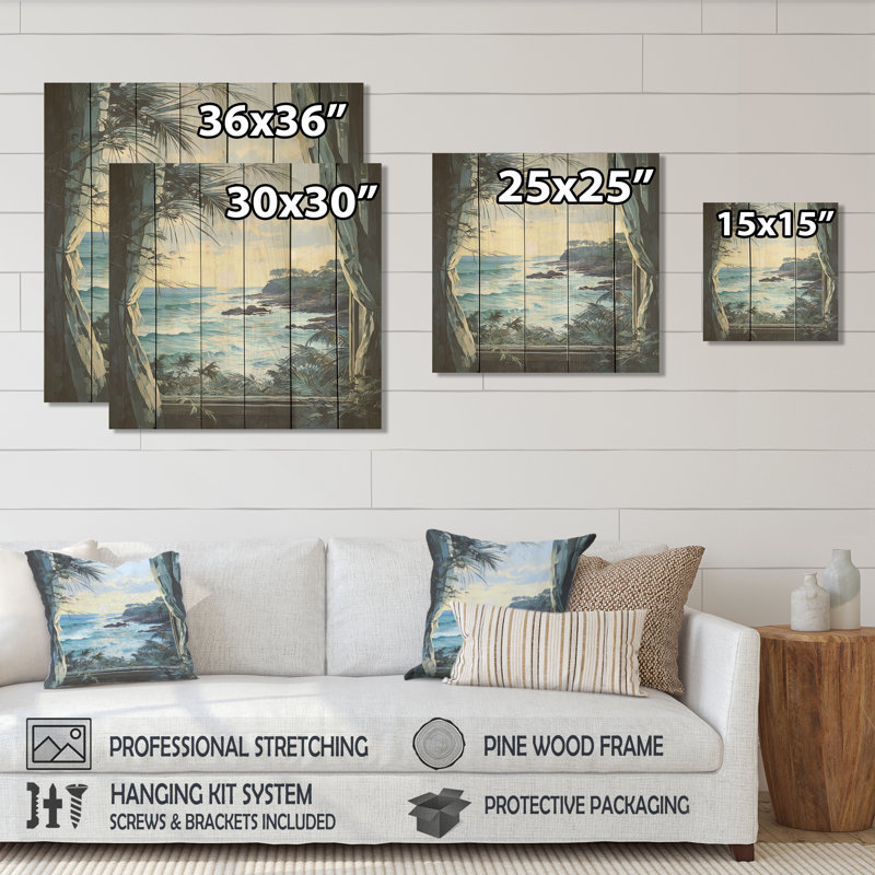 Tranquility Beach Windows Horizon V - Fenêtres côtières sur bois, H 36 po x l 36 po