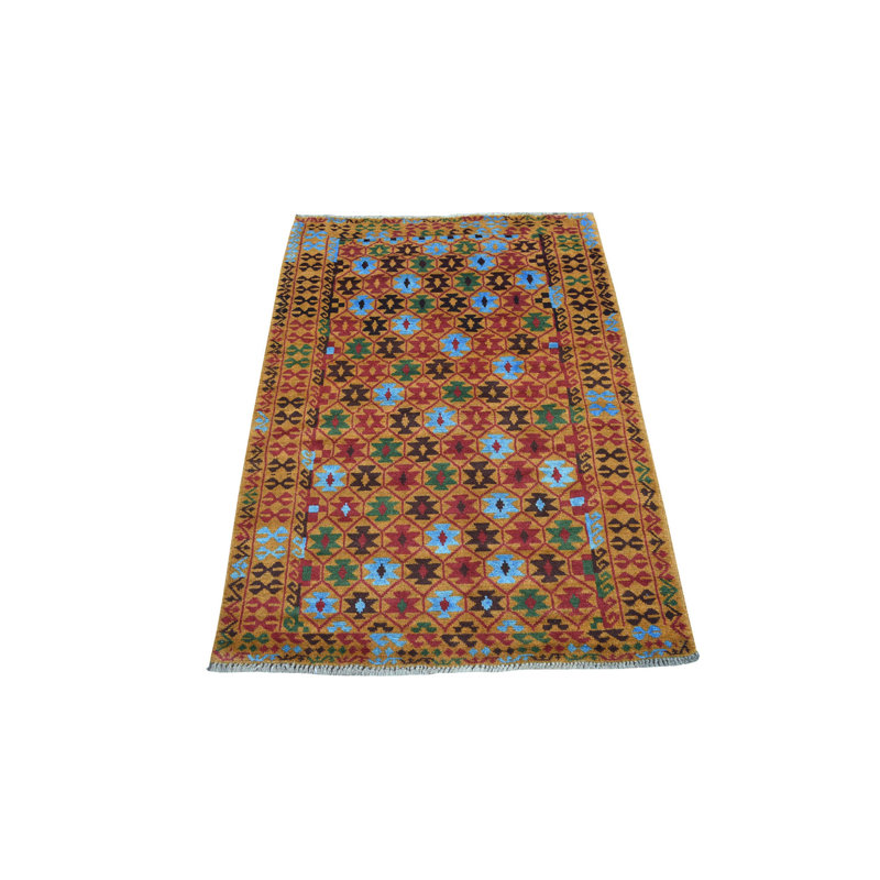 Tapis de zone en laine noué la 3 pi 5 po x 4 pi 10 po one-of-kind-orange