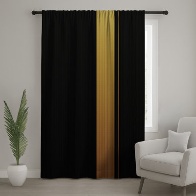 Black Gold Vertical Stripes Window Curtains, Vertical Stripes Sheer & Blockout Curtains - 1 Panel