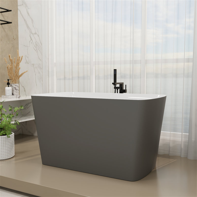Baignoire de trempage autoportante moderne en acrylique 47 po x 27 po, surface antidérapante, conception compacte pour les petites salles de bain