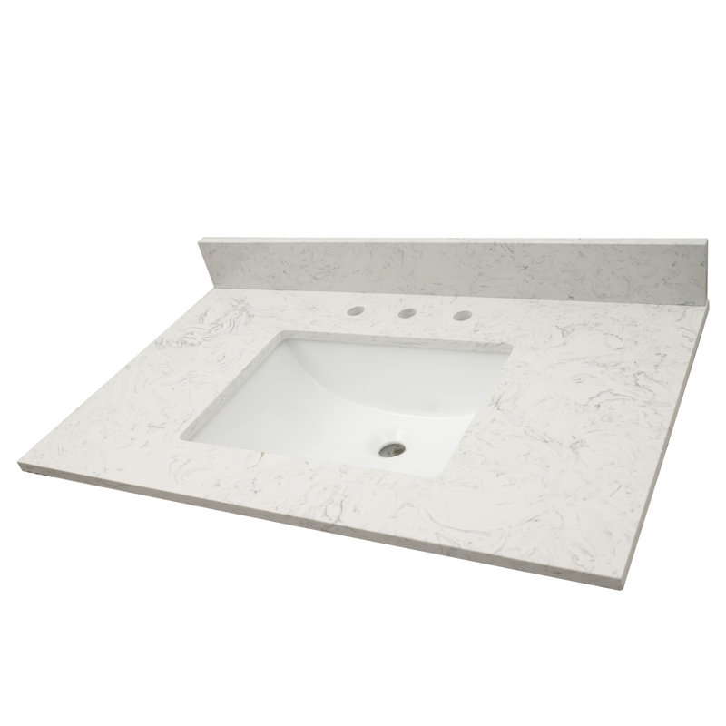 37 in. Sparkling Gray Marble Vanity Top with White Ceramic Sink