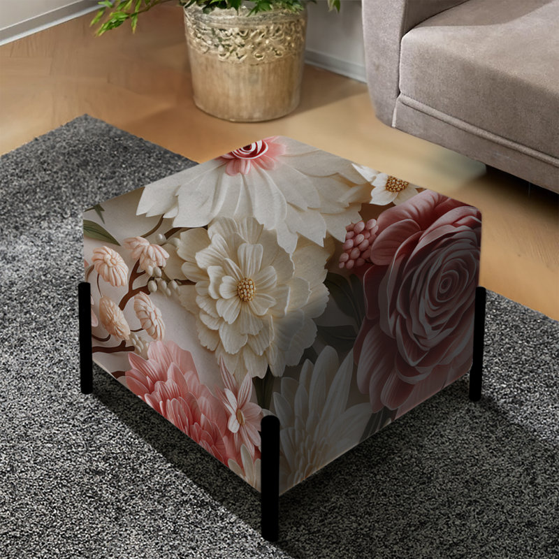 Dentelle romantique rose et blanche murmurant des fleurs - repose-pieds carré floral